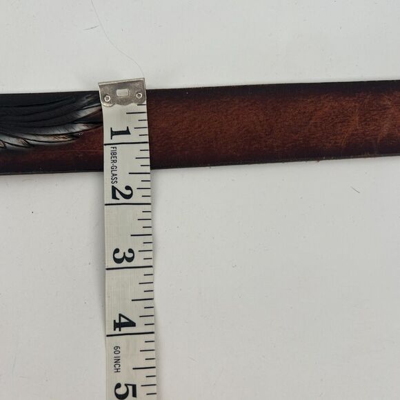 VTG Legion Belt Mens 38 Eagle‎ Leather Works Embossed Eagle Biker Brown Western - Picture 7 of 10